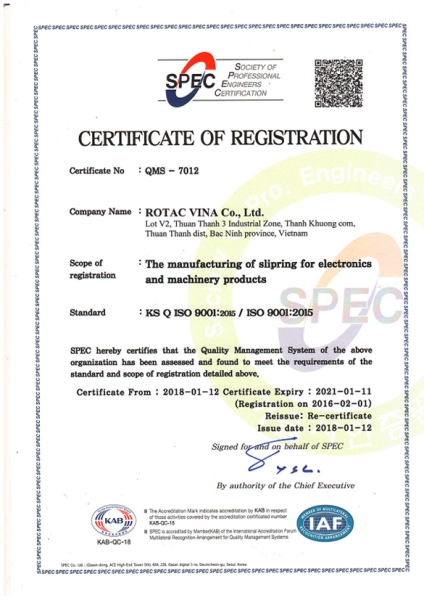 ISO 9001:2015 - Công Ty TNHH ROTAC VINA